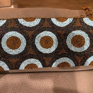 Elegant Beaded Clutch - Brown and White